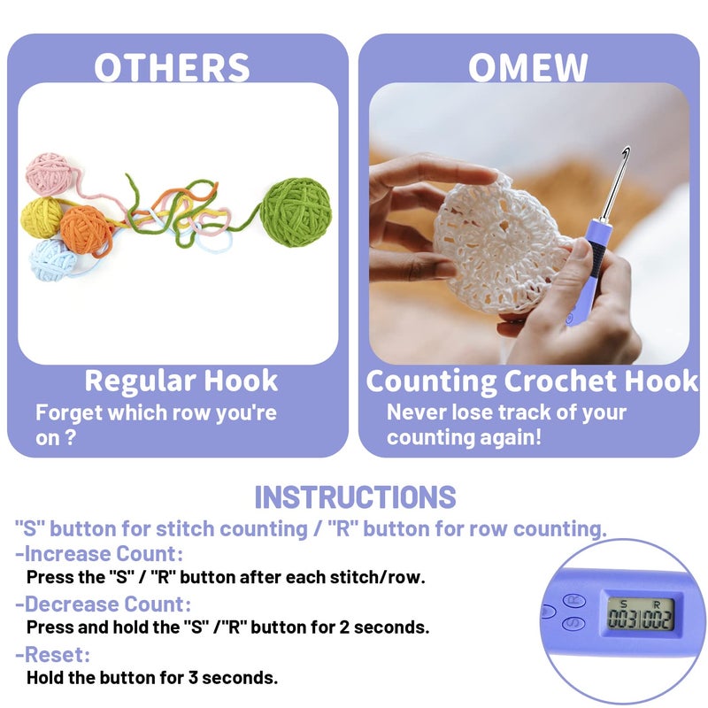 Zcvtbye Counting Crochet Hook Set Digital Ergonomic Crochet Hooks with LED Light and Digital Stitch Counter  Beginner Knitting Kit with 12 Interchangeable Crochet Hooks - Image 5